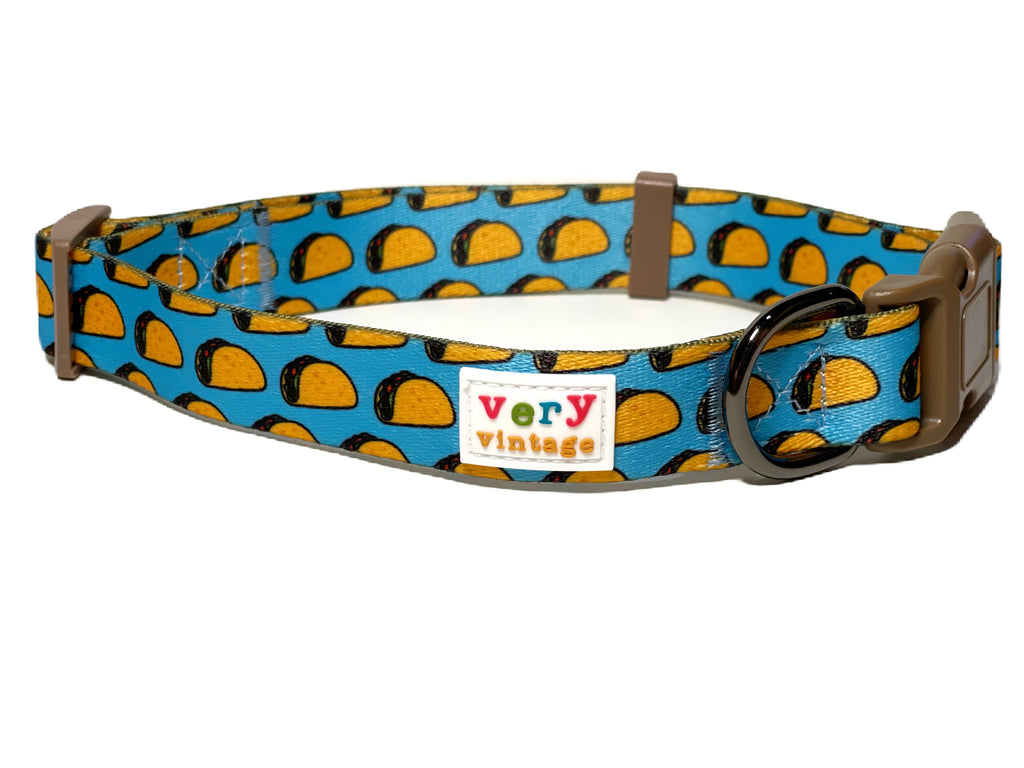 One-of-a-kind taco print dog collar for stylish pets.