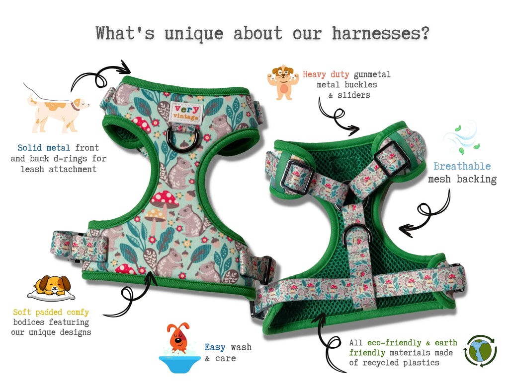 infographic about what's unique about our dog harnesses 