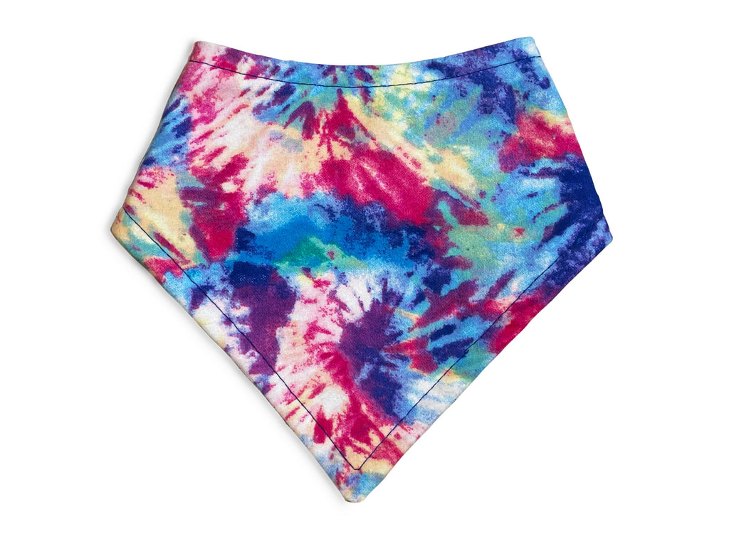 Blue Yellow Dark Pink Purple Multicolor Tie Dye Snap-on Bandana for a dog or cat