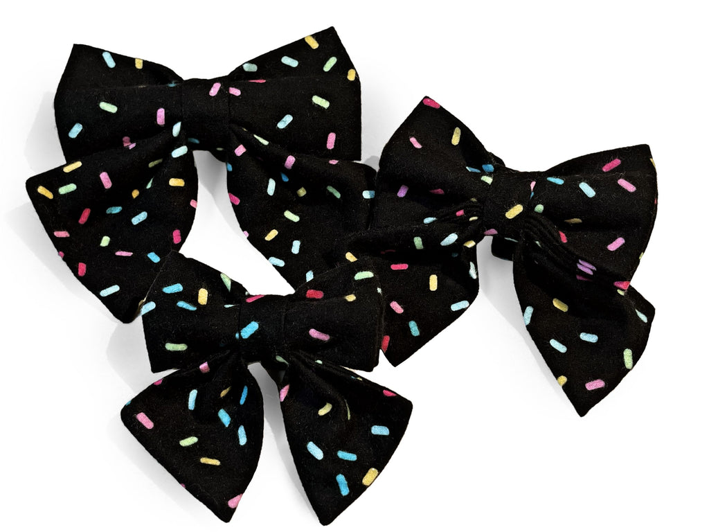 black sprinkles birthday girly sailor bow for dog or cat collar
