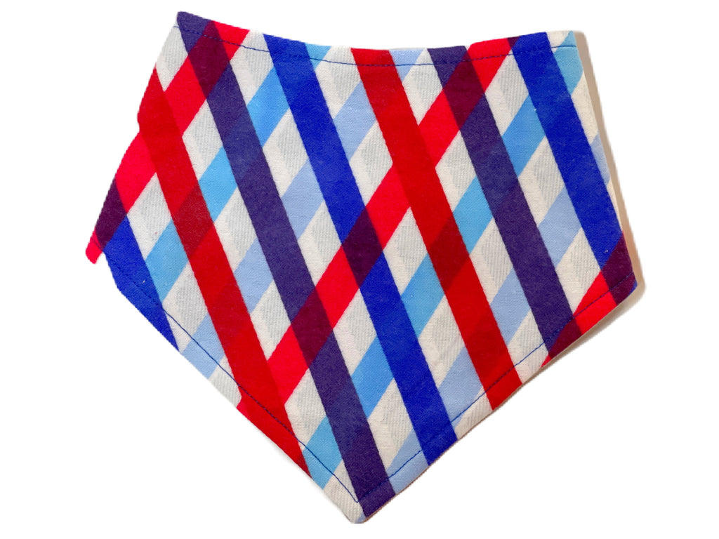 white with blue red white abstract plaid bandana for dog or cat