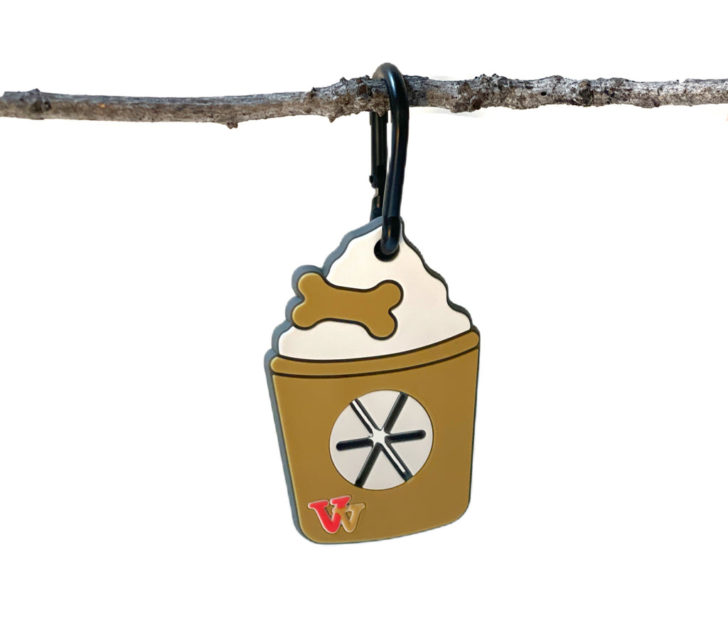 hanging pup cup or puppachino shaped dog waste bag holder for walks