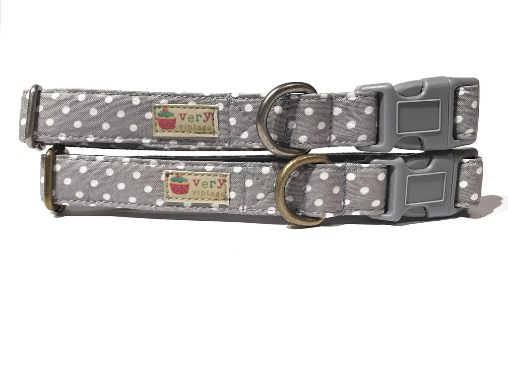 gray and white polka dot collar for dog and cat