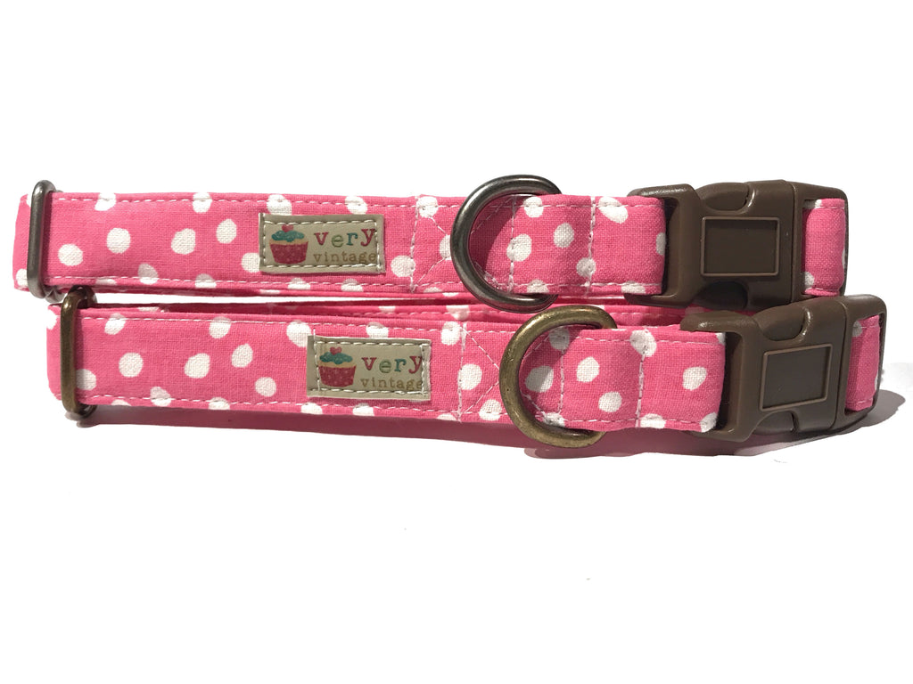 pink and white polka dot organic cotton dog and cat collar