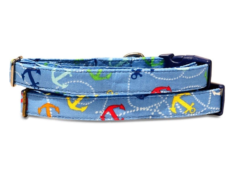 light blue colorful anchors floral organic cotton dog collar