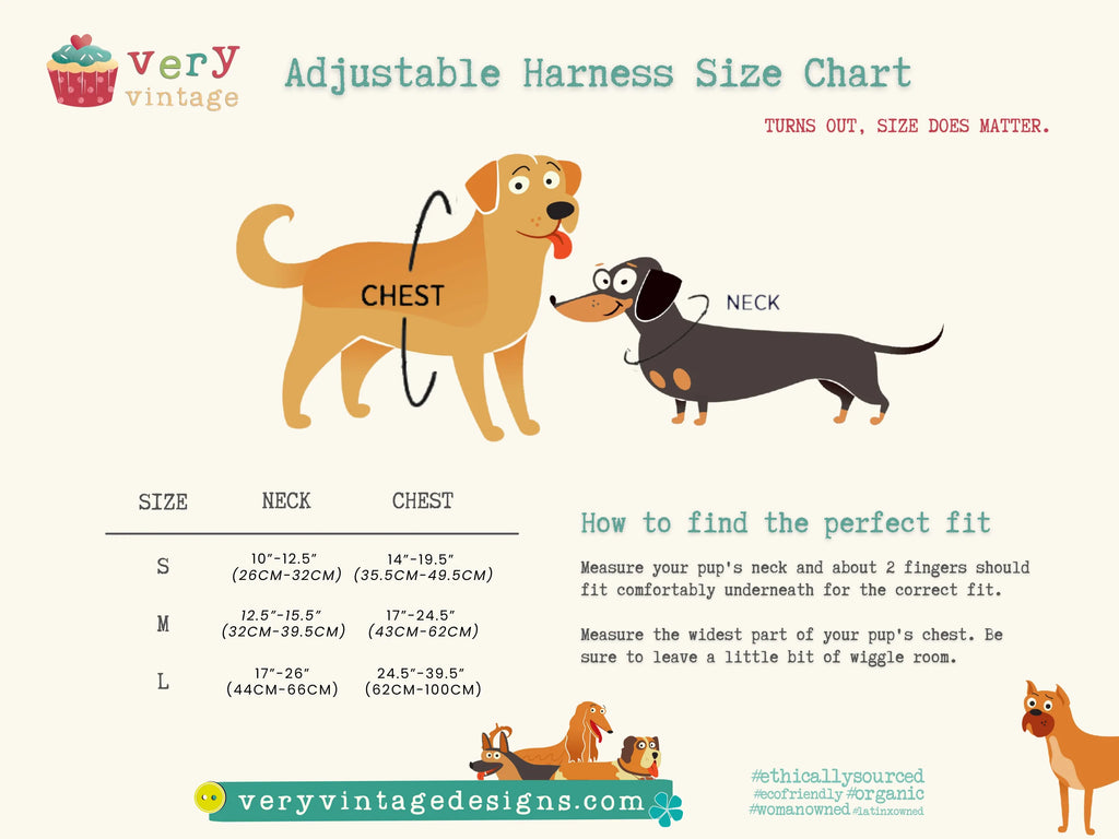 adjustable dog harness measurement or size guide