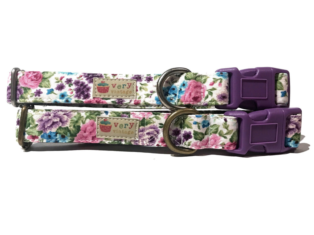 white with pink and purple Princess Blooms flower collar for a dog or cat