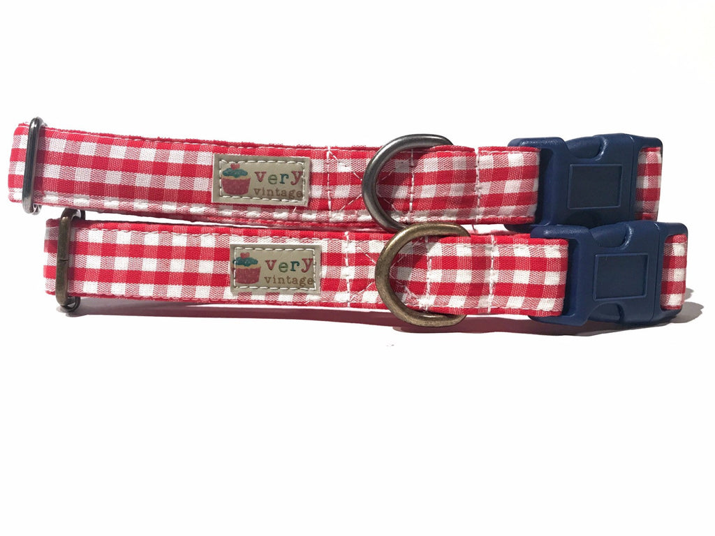 Red white gingham plaid collar for a dog or cat