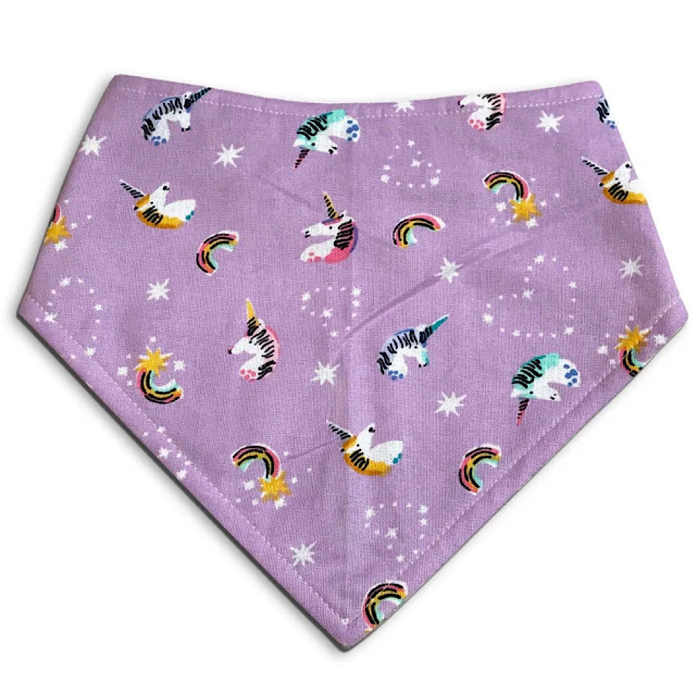 purple with unicorn heads, rainbows and star hearts bandana for dog or cat