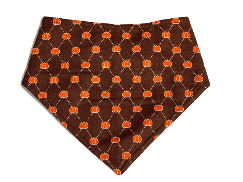 brown with orange pumpkins bandana for dog or cat