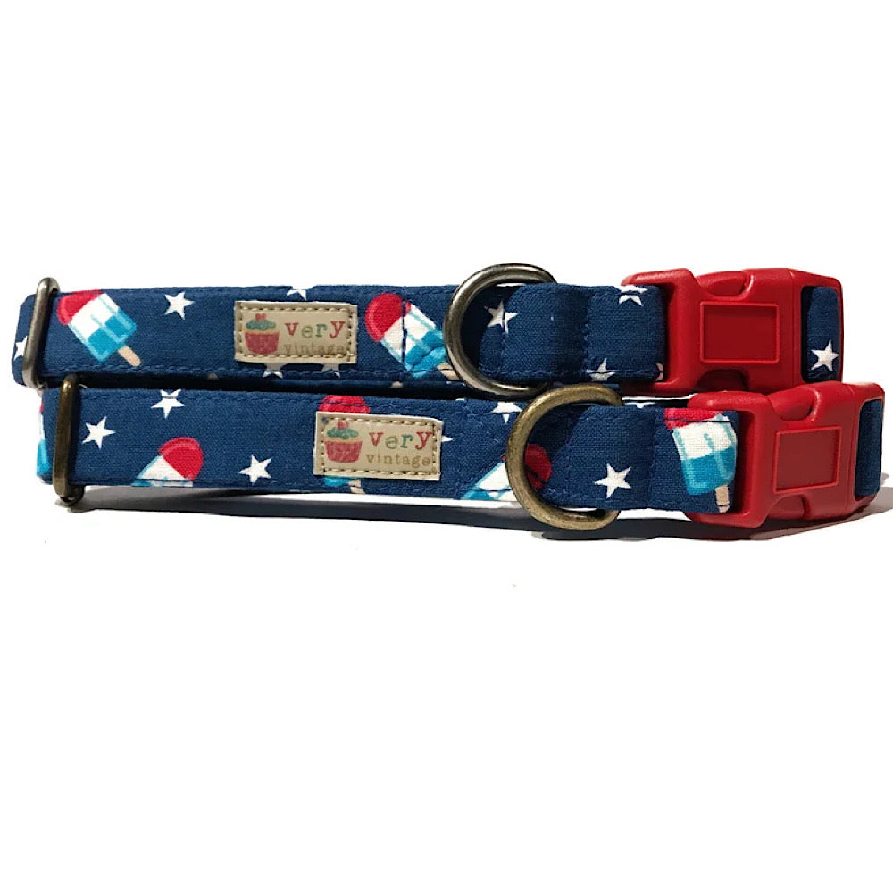 navy blue with red white blue popsicles collar for dog or cat