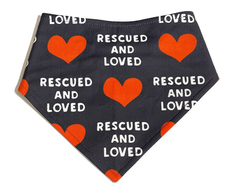 dark gray rescued and loved heart bandana for dog or cat