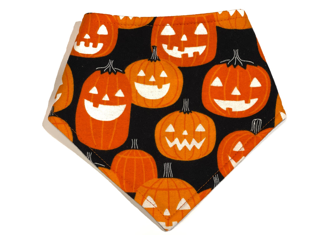 glow in the dark black with orange jack o lantern pumpkins bandana for dog or cat