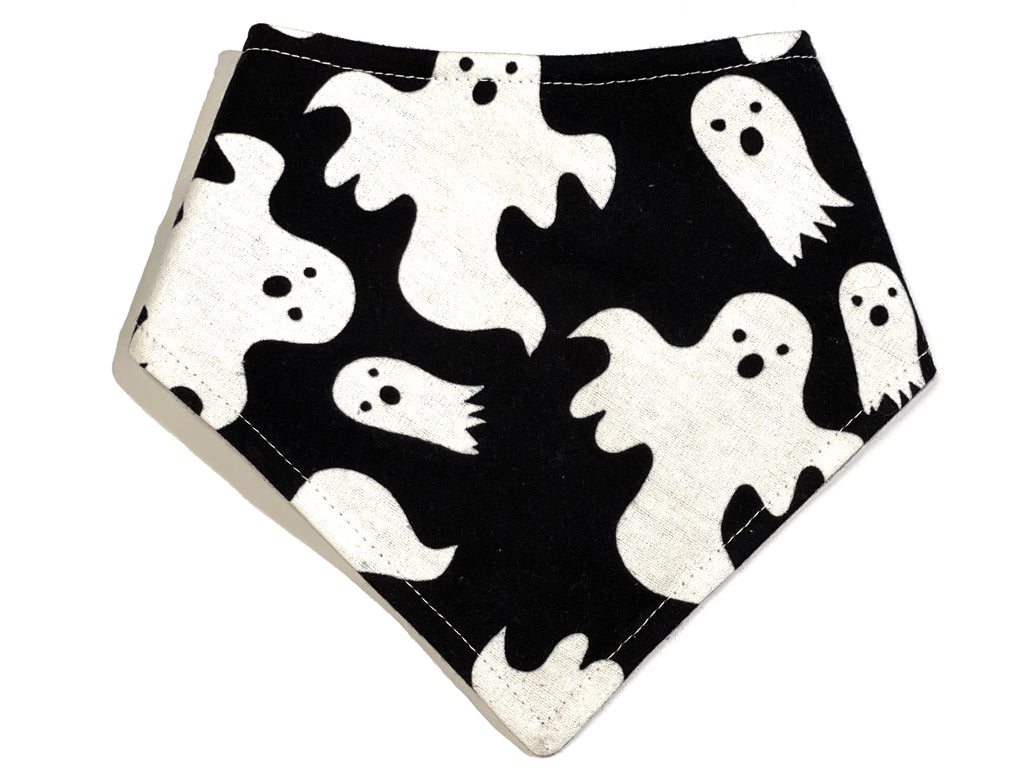 glow in the dark black with white ghosts bandana for dog or cat