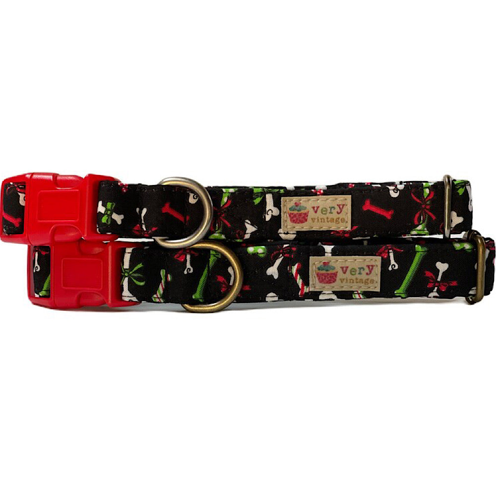 black with christmas bones collar for dogs