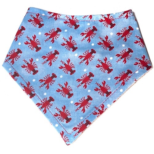 Light Blue with red lobsters snap on bandana for dog or cat