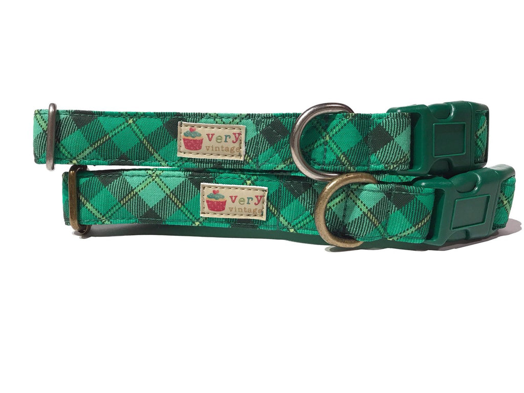 Green Irish Plaid collar for dogs and cats