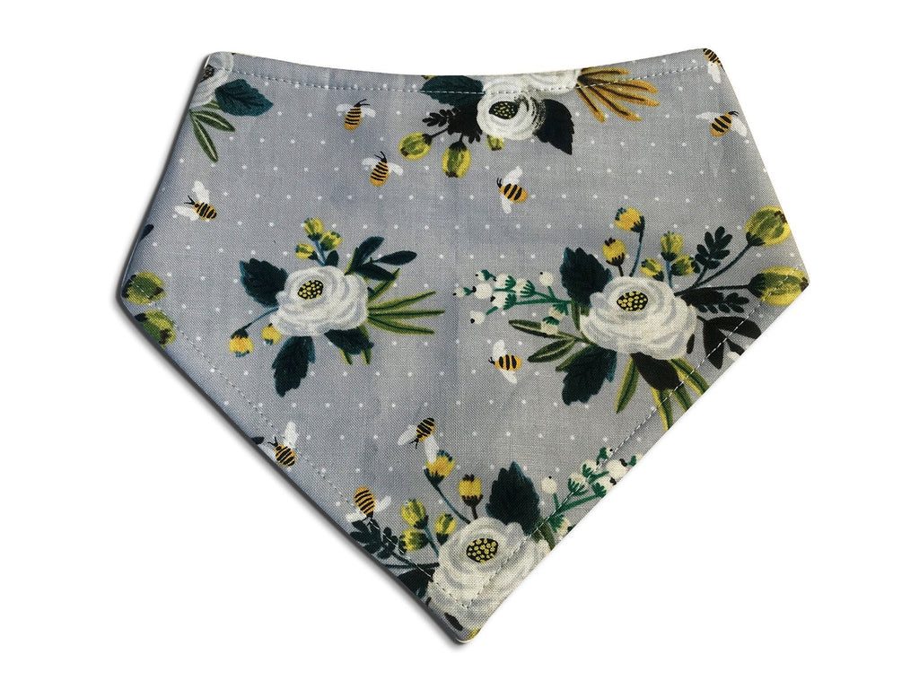Handmade in Sunny California. Dog bandana featuring a beautiful gray and white floral pattern inspired by Rifle Paper Co. designs.