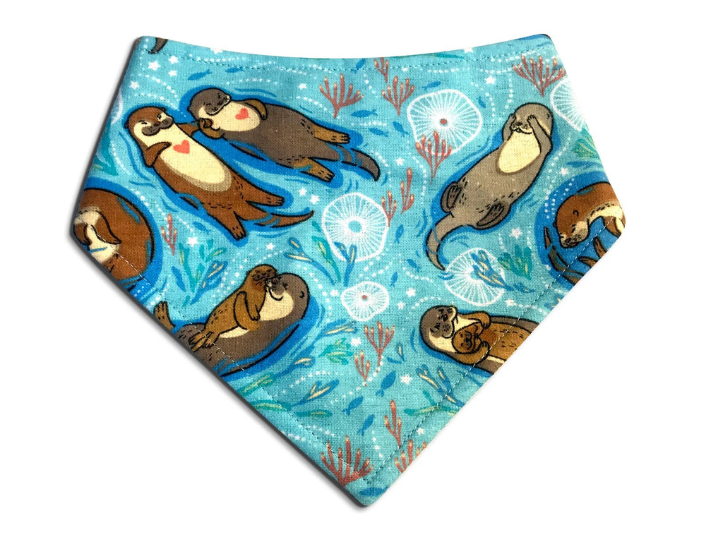 medium blue with jelly fish and brown otters holding hands bandana for dogs or cats