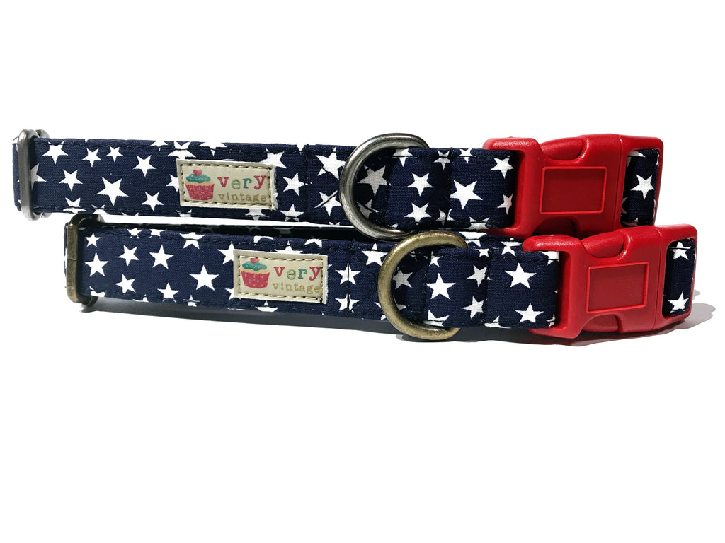 navy blue with white stars patriotic collar for dog or cat