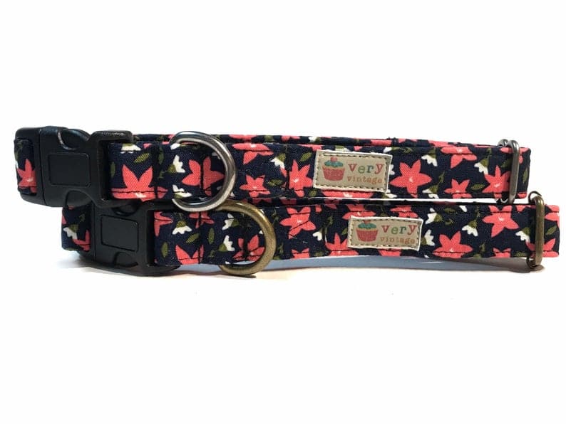 black poinsettia floral collar for a dog or cat